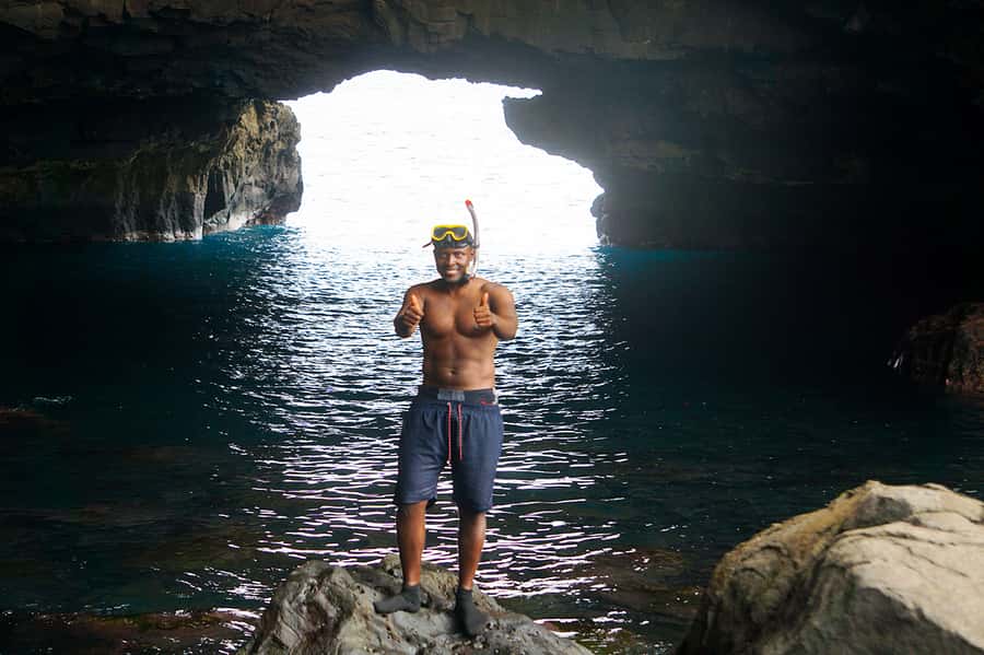 From Praia: Boat Trip, Snorkeling, Cave & BBQ on the Beach - A beach BBQ on black sand