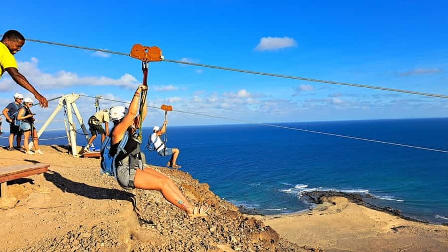 From Santa Maria: Sal island Zipline Experience (Official) - Getting ready with the crew