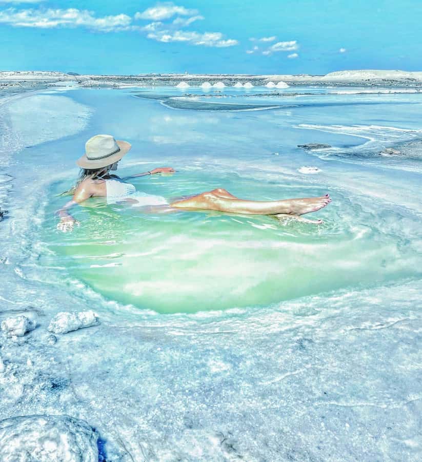 Santa Maria: Salt Mine, Natural Pool, and Shark Bay Tour - Floating in the old volcanic salt mine